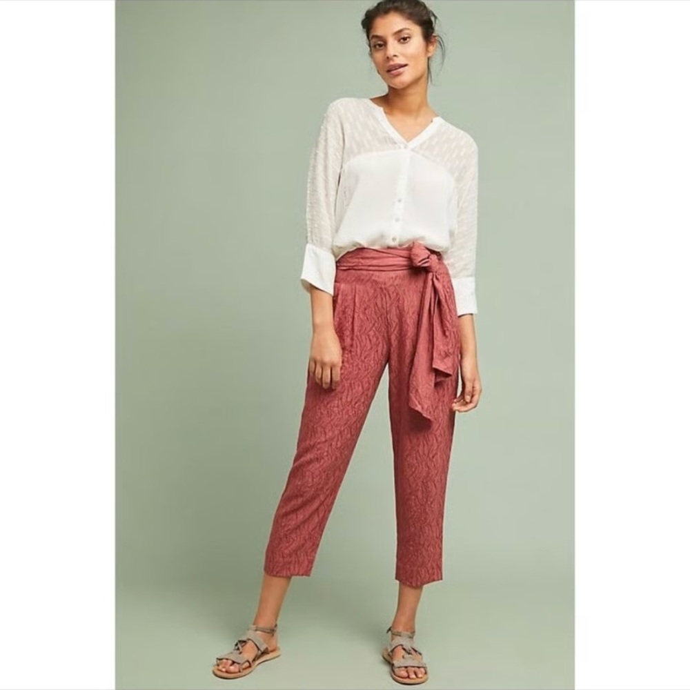 Anthropologie Ett:twa Aubade Tie waist textured cropped pants Size 4